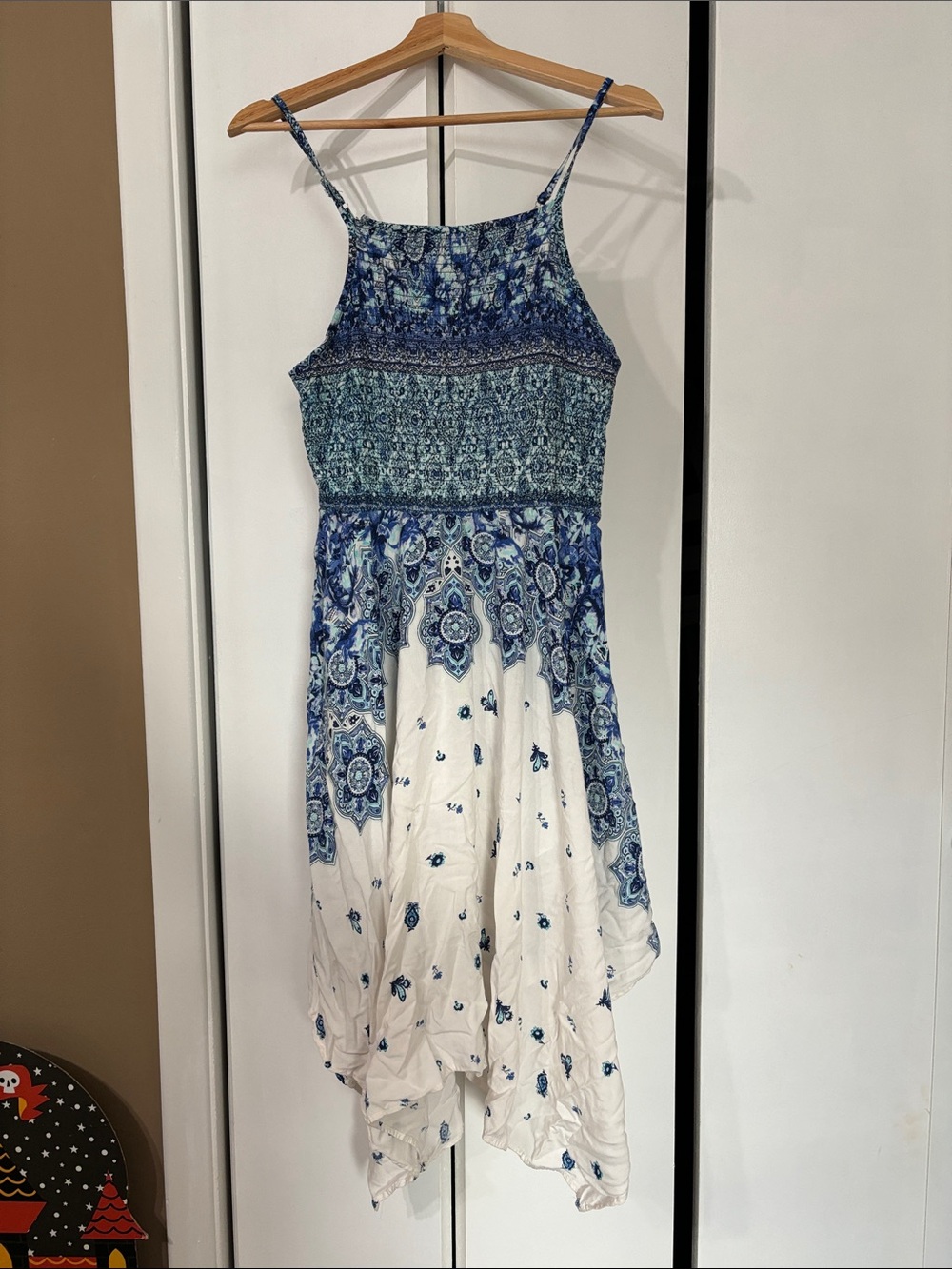 Xhilaration Blue and White Printed High-Low Sundress